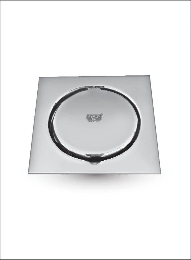 Sanjay Chilly SS Floor Drain Cover Jali for Bathroom 304 Grade Kitchen Sink Washbasin Bathtub Water Drain Strainer Laundry (Square Lifestyle Series Silver 6 x 6 Inch) - Image 1